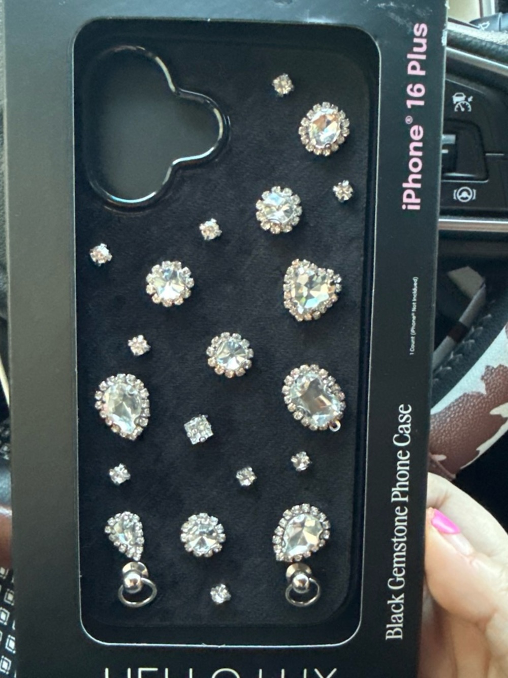 Black Gemstone Phone Case for iPhone 16 Plus